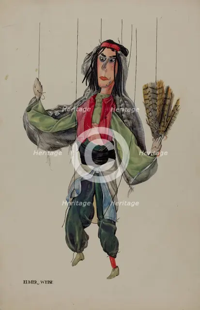 Fan Dancer Marionette, c. 1937. Creator: Elmer Weise.