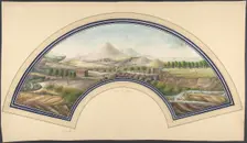 Fan Design with Mount Vesuvius, 19th century. Creator: Unknown