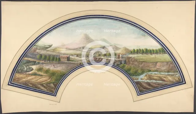 Fan Design with Mount Vesuvius, 19th century. Creator: Unknown.