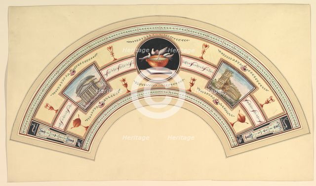 Fan Design with the Pantheon and the Colosseum, 18th century. Creator: Anon.