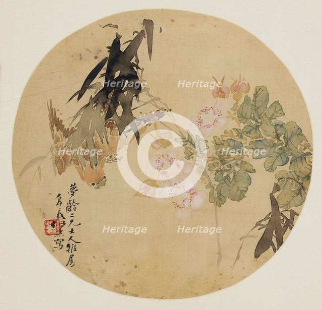 Fan painting - Flower and Bird, 19th century (1801-1900). Artist: Unknown.