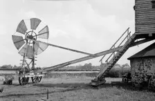 Fan staging at Tottenhill post mill, Norfolk, 1936. Artist: HES Simmons