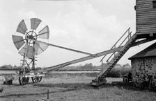Fan staging at Tottenhill post mill, Norfolk, 1936. Artist: HES Simmons
