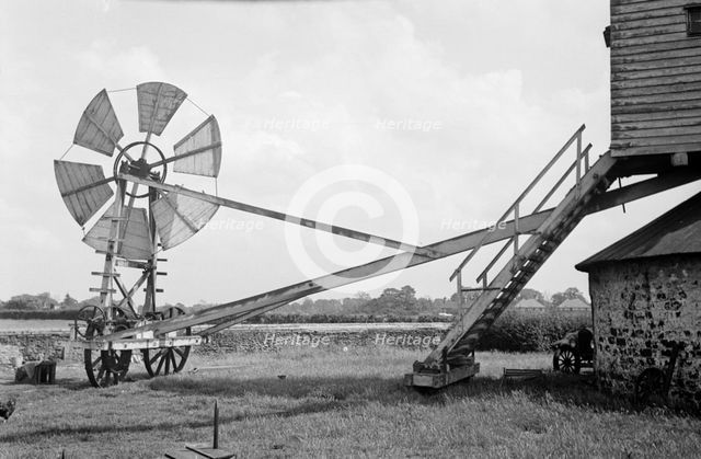 Fan staging at Tottenhill post mill, Norfolk, 1936. Artist: HES Simmons