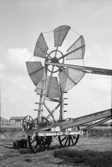 Fan staging on a post mill at Tottenhill, Norfolk, 1936. Artist: HES Simmons