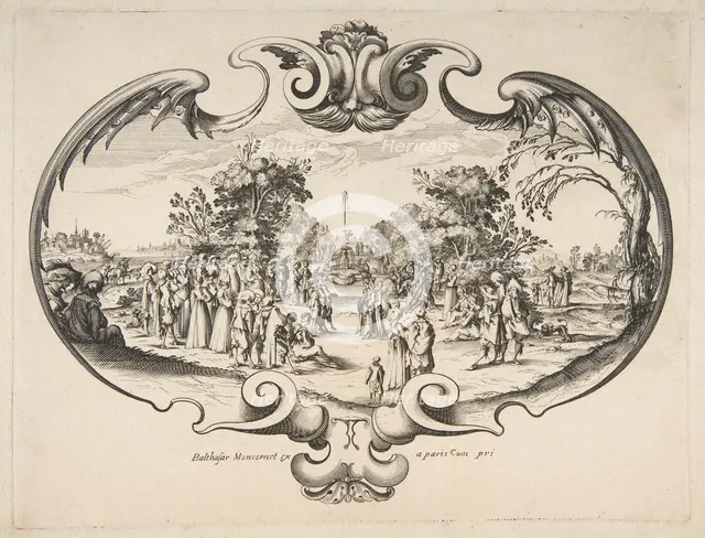 Fan with figures in a garden. Creator: Attributed to Nicolas Cochin (French, Troyes 1610-1686 Paris).