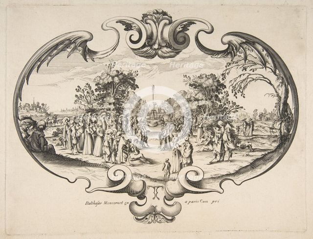 Fan with figures in a garden. Creator: Attributed to Nicolas Cochin (French, Troyes 1610-1686 Paris).