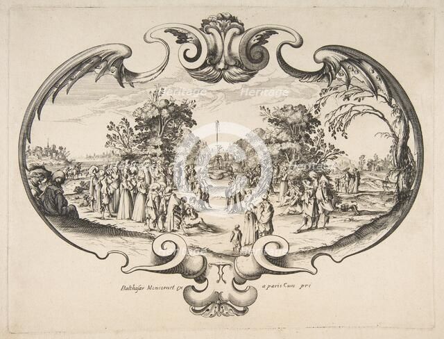 Fan with figures in a garden. Creator: Attributed to Nicolas Cochin (French, Troyes 1610-1686 Paris).