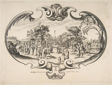 Fan with figures in a garden. Creator: Attributed to Nicolas Cochin (French, Troyes 1610-1686 Paris)