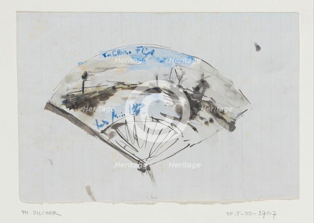 Fan with landscape, 1867-1930. Creator: Philip Zilcken.