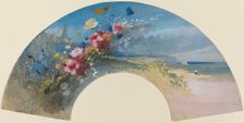 Fan with Wildflowers and Butterflies against the Norman Coast, c. 1875. Creator: Felix Hilaire Buhot