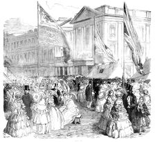 Fancy Bazaar at the Wellington Barracks, St. James's-Park, 1856. Creator: Unknown