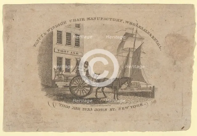 Fancy & Windsor Chair Manufactory, Wholesale & Retail, Thomas Ash, No. 33 John Street, New..., 1817. Creators: Asher Brown Durand, Peter Maverick.