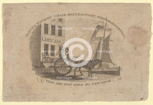 Fancy & Windsor Chair Manufactory, Wholesale & Retail, Thomas Ash, No. 33 John Street, New..., 1817. Creators: Asher Brown Durand, Peter Maverick.