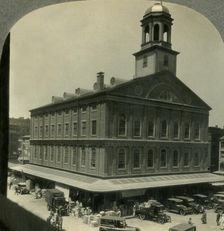 Faneuil Hall, Looking W. from Quincy Market to Beacon Hill, Boston, Mass. c1930s. Creator: Unknown