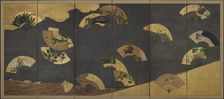 Fans and clouds over rocks and water, Edo period, early 17th century. Creator: Hon'ami Kôetsu