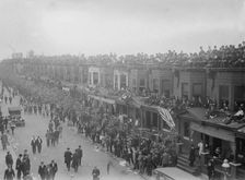 Fans on buildings outside Shibe Park, Philadelphia, during 1913 World Series (baseball), 1913. Creator: Bain News Service