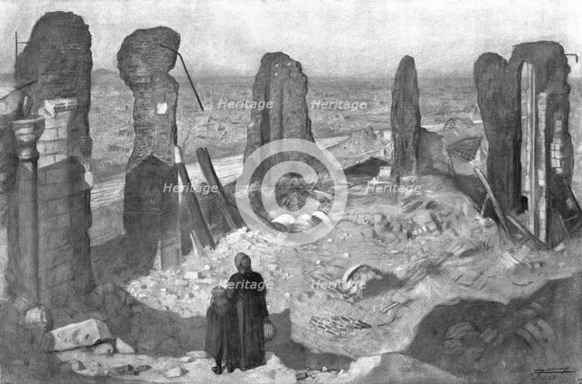 'Fantome de Ville; lens, vue du haut du tumulus forme par l'eglise effondree au milieu..., 1918. Creator: Lucien Jonas.