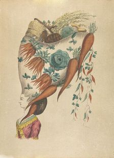 Fantastic Hairdress with Fruit and Vegetable Motif, 18th century. Creator: Anon