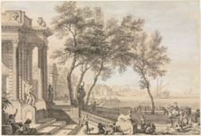 Fantastic Harbor Scene with Architecture and Figures, 1713. Creator: Isaac de Moucheron (Dutch, 1667-1744)