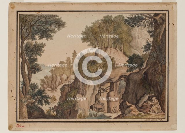 Fantastic Landscape with a Hermit, 1793. Creator: Felix Cavalli.