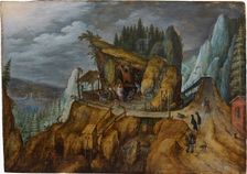 Fantastic rocky landscape with the Temptation of Saint Anthony , 1600. Creator: Anonymous