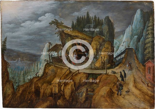 Fantastic rocky landscape with the Temptation of Saint Anthony , 1600. Creator: Anonymous.