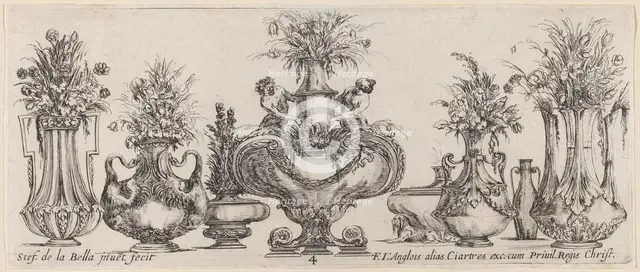 Fantastic Vases, probably 1646. Creator: Stefano della Bella.