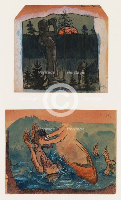 Fantasy 1. A Giant Drinking 2. Iku-Turso, c1890s. Creator: Hugo Simberg.