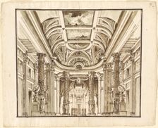 Fantasy of a Great Hall with Basketweave Columns, c. 1800. Creator: Pietro Gonzaga
