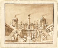 Fantasy of an Ancient Capitol with Trophies and Grand Staircases, c. 1800. Creator: Pietro Gonzaga