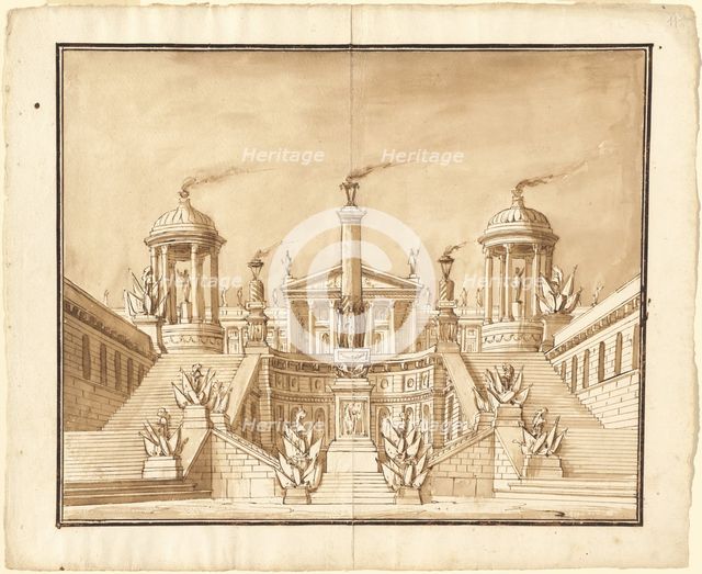 Fantasy of an Ancient Capitol with Trophies and Grand Staircases, c. 1800. Creator: Pietro Gonzaga.