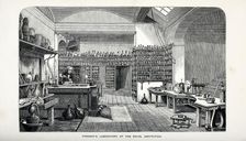 Faraday's Laboratory at the Royal Institution, pub. 1870. Creator: English School (19th Century)