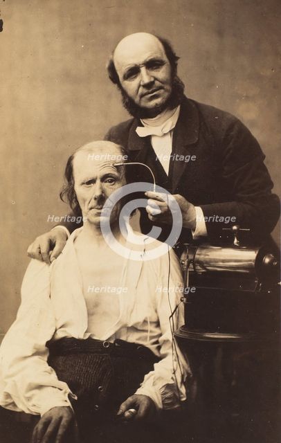 Faradisation du muscle frontal, 1854-56, printed 1862. Creators: Duchenne de Boulogne, Adrien Alban Tournachon.