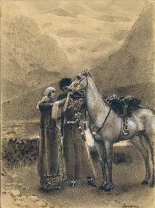 Farewell of Zara with Ismail. Illustration to the poem Ismail Bey by Mikhail Lermontov, 1890-1891. Artist: Vrubel, Mikhail Alexandrovich (1856-1910)