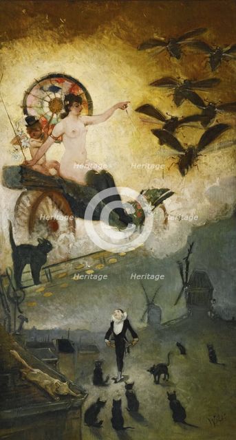 Farewell to the Nineteenth Century. Design for the decoration of the Cabaret venue Le Chat Noir in M Artist: Willette, Adolphe (1857-1926)