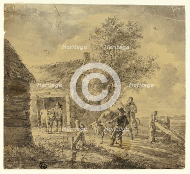 Farm with Men and Cows, n.d. Creator: Possibly Ferdinand Kobell German, 1740-1799.