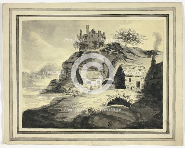 Farm with Overhanging Rock and Castle, n.d. Creator: Unknown.