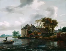 Farm and Hayrick on a River, late 1640s. Creator: Jacob van Ruisdael