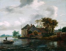 Farm and Hayrick on a River, late 1640s. Creator: Jacob van Ruisdael