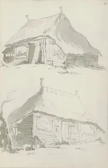 Farm buildings with thatched roofs, c.1780-c.1800. Creator: Bernhard Heinrich Thier