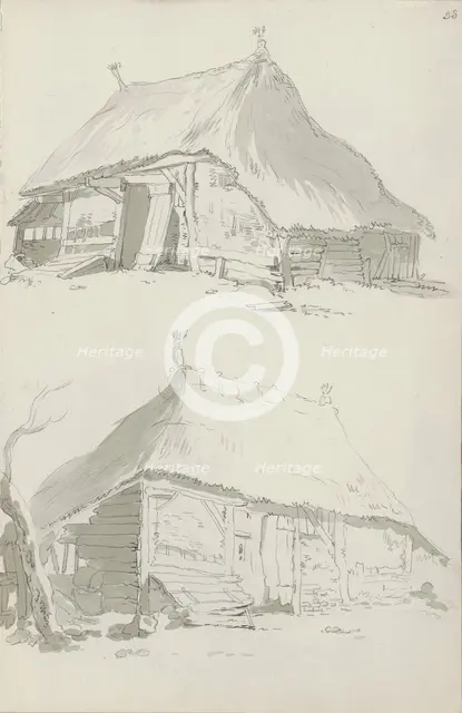Farm buildings with thatched roofs, c.1780-c.1800.  Creator: Bernhard Heinrich Thier.