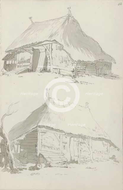 Farm buildings with thatched roofs, c.1780-c.1800.  Creator: Bernhard Heinrich Thier.