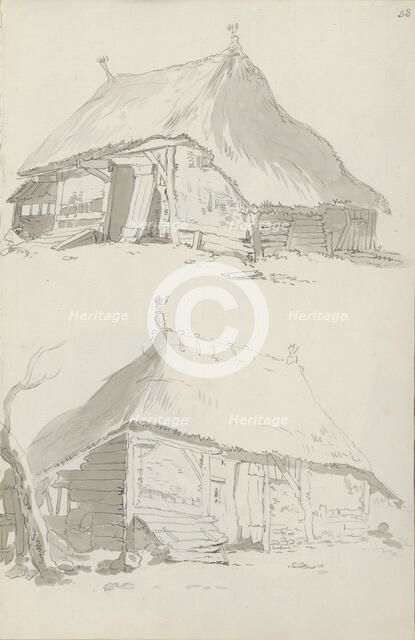 Farm buildings with thatched roofs, c.1780-c.1800.  Creator: Bernhard Heinrich Thier.