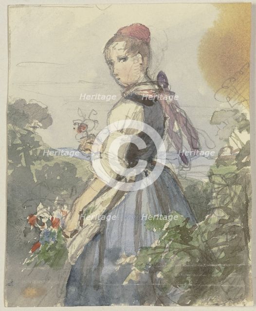 Farm girl in the garden, c1830-1872. Creator: Jakob Becker.