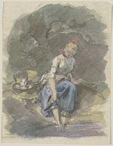 Farm girl sitting in the woods, c1830-1872. Creator: Jakob Becker