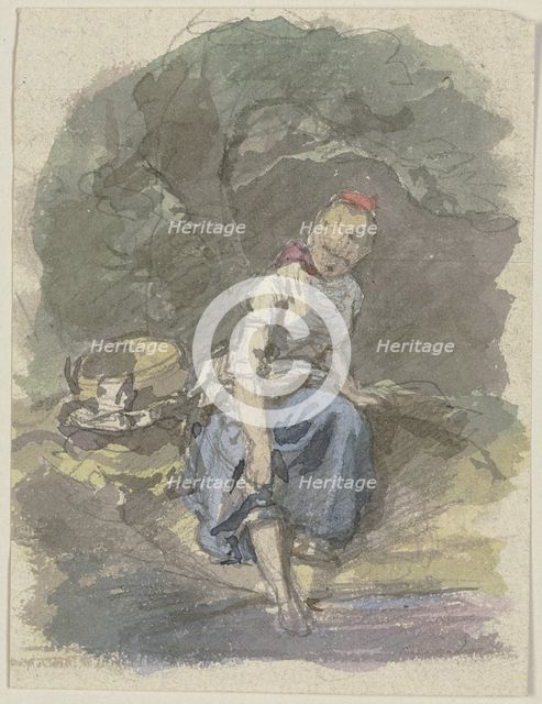 Farm girl sitting in the woods, c1830-1872. Creator: Jakob Becker.