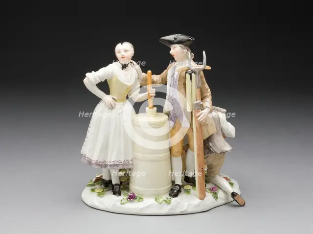 Farm Group of Three Figures, Meissen, 1760/70. Creator: Meissen Porcelain.