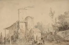 Farm House by a River with Figures, 1765. Creator: Louis Gabriel Moreau