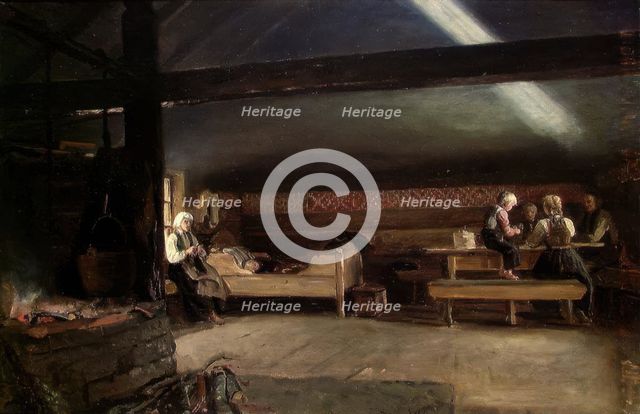 Farm Interior at Vikoy, 1873. Creator: Adolph Tidemand.